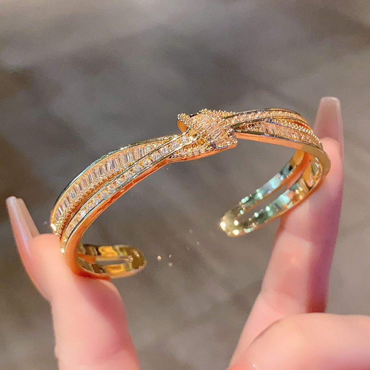 Wholesale diamond cross-edge tied ribbon bracelet light diamond all-match bracelet
